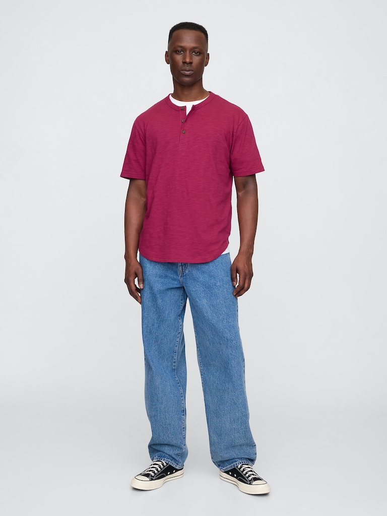 Lived-In Relaxed Curved Hem Henley T-Shirt