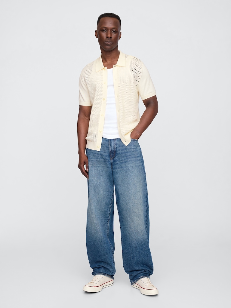 Mixed-Stitch Crochet Vacay Shirt in Standard Fit