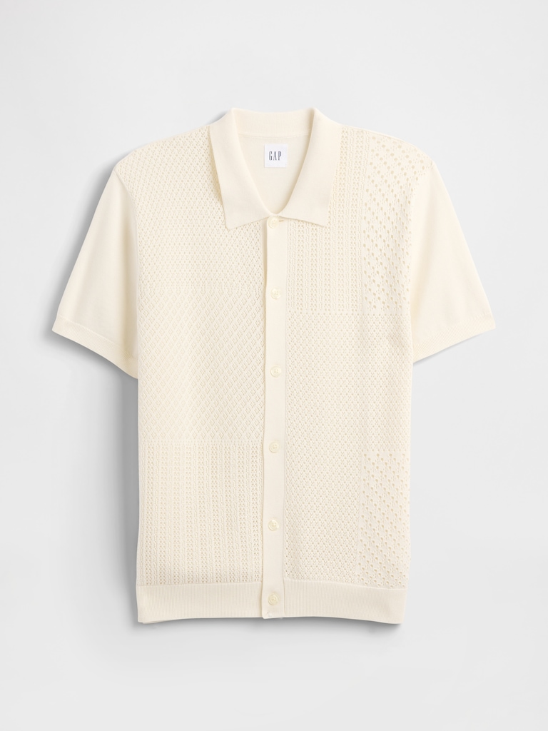 Mixed-Stitch Crochet Vacay Shirt in Standard Fit