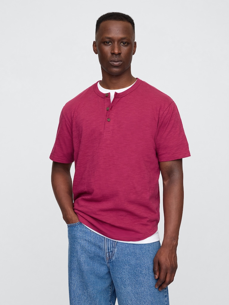 Lived-In Relaxed Curved Hem Henley T-Shirt