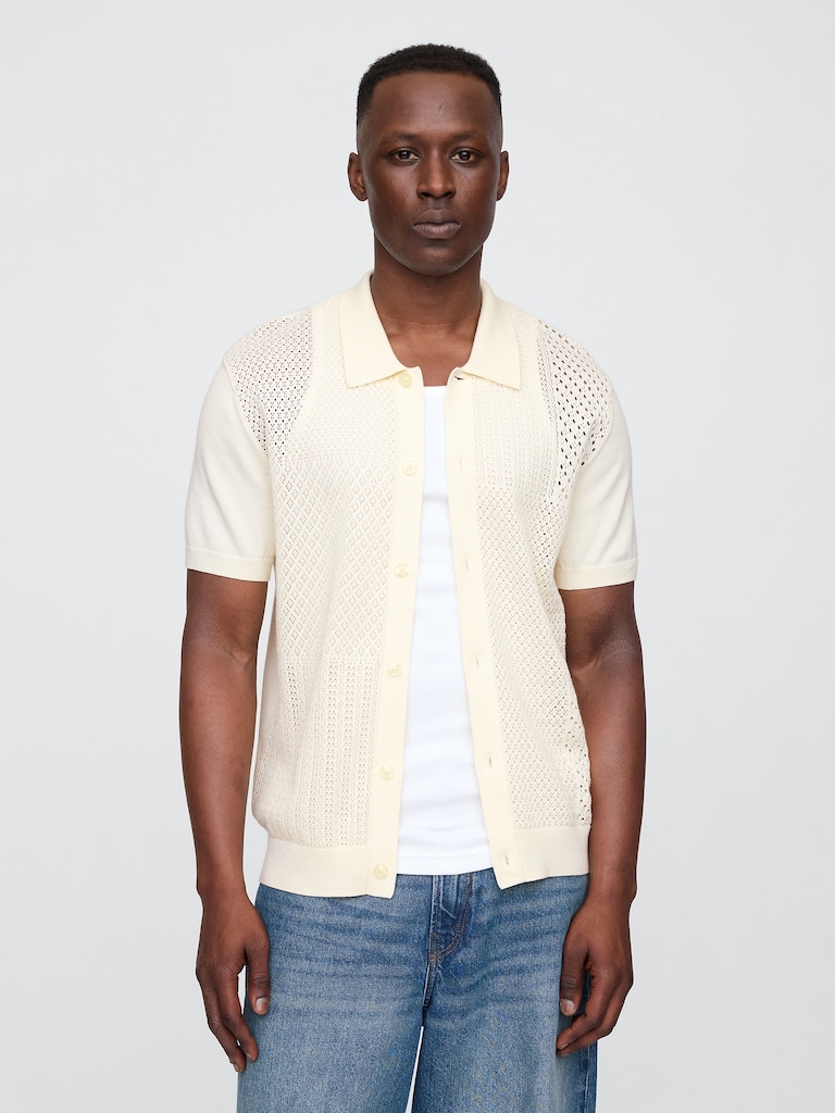 Mixed-Stitch Crochet Vacay Shirt in Standard Fit