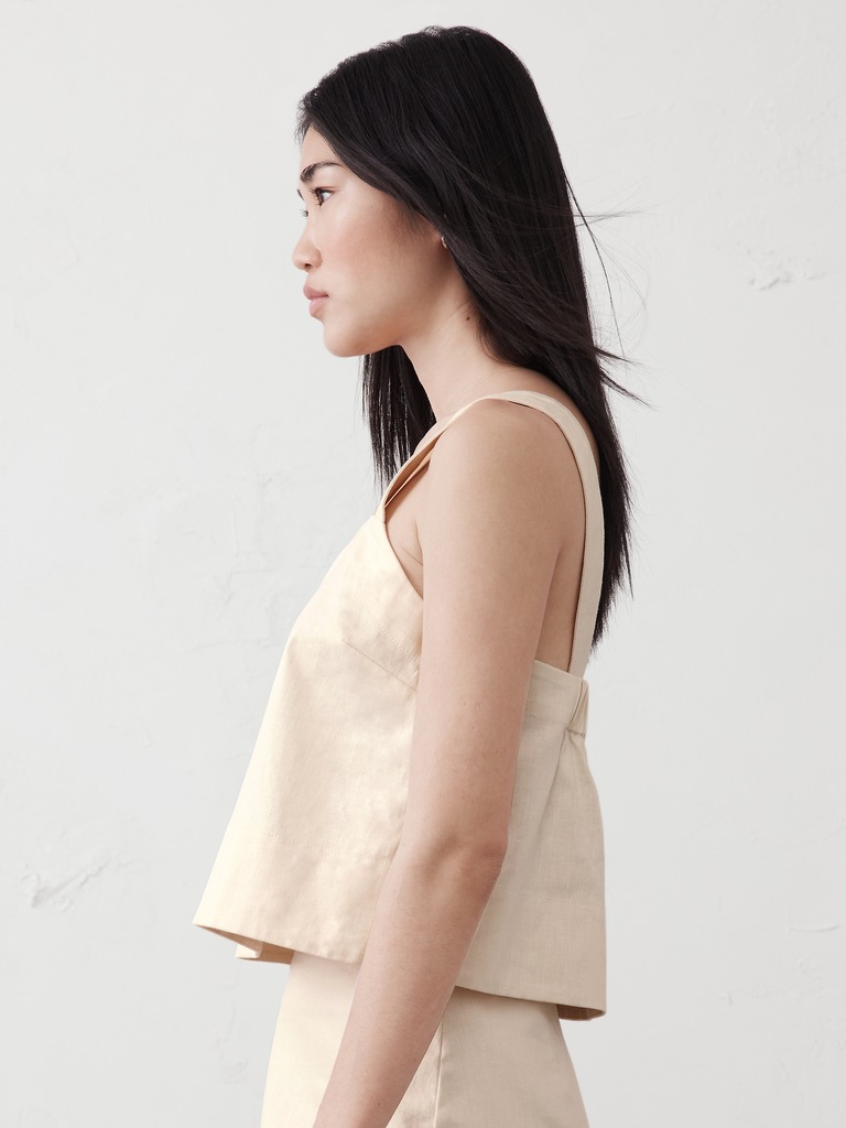 Linen-Blend Boxy Topstitch Tank