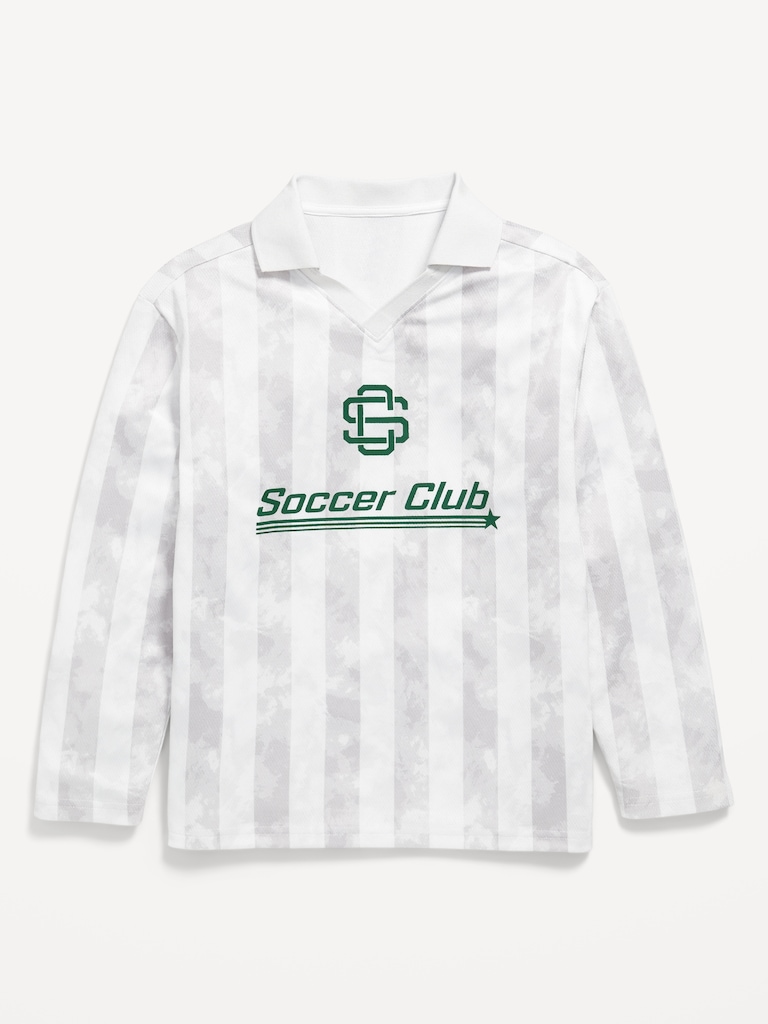 Oversized Long-Sleeve Collared Soccer Top for Boys