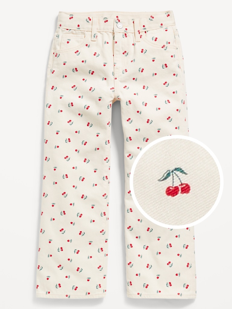 Printed High-Waisted Baggy Wide-Leg Jeans for Girls