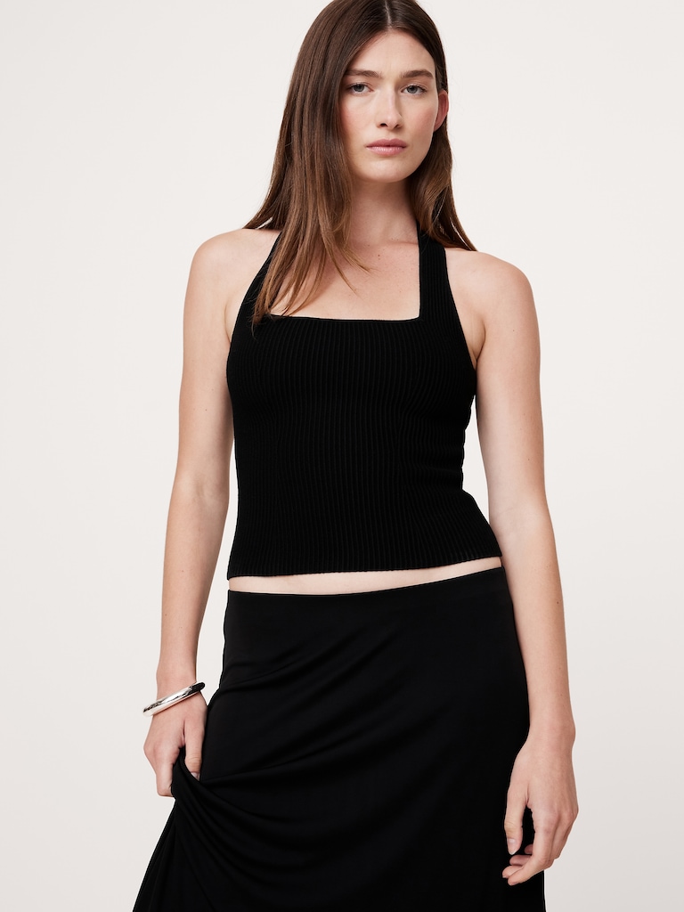 Sculpted Square-Neck Halter Top