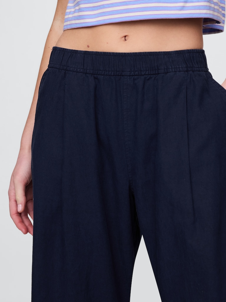 Mid Rise Linen-Blend Easy Barrel Pants