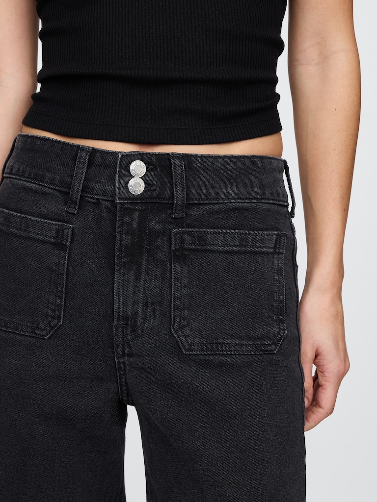 High Rise Stride Wide-Leg Ankle Jeans