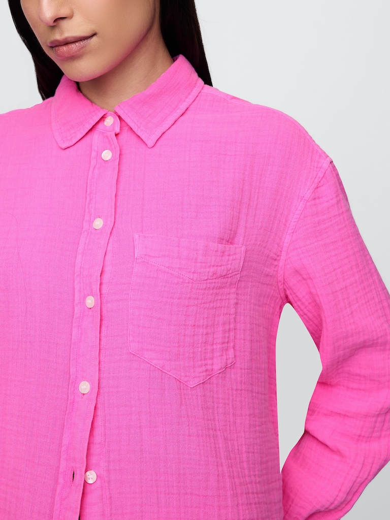 Cotton Gauze Button-Down Shirt