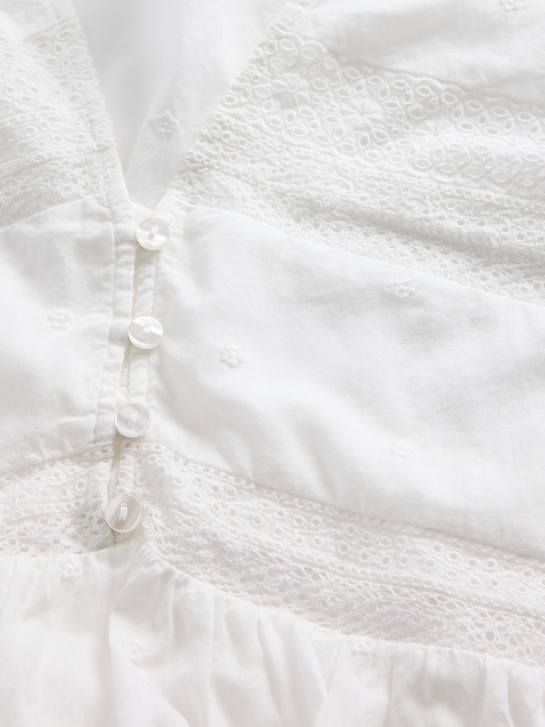 Lace-Trim Flutter-Sleeve Top