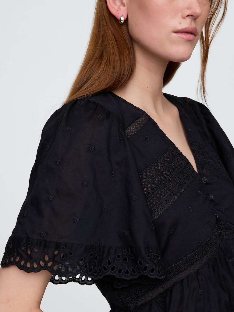 Lace-Trim Flutter-Sleeve Top