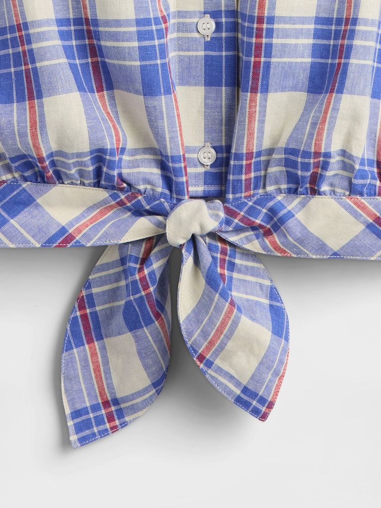 Linen-Blend Tie-Front Crop Shirt