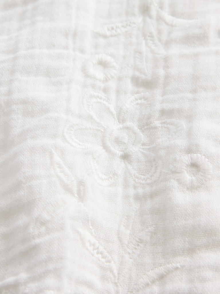 Cotton Gauze Embroidered V-Neck Top