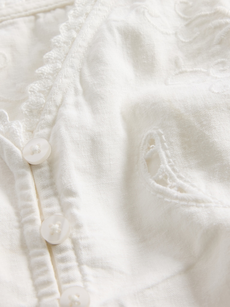 Linen-Blend Eyelet Peplum Top