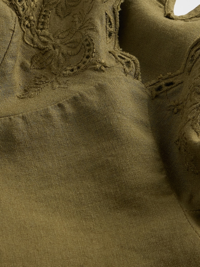 Linen-Blend Embroidered Halter Top