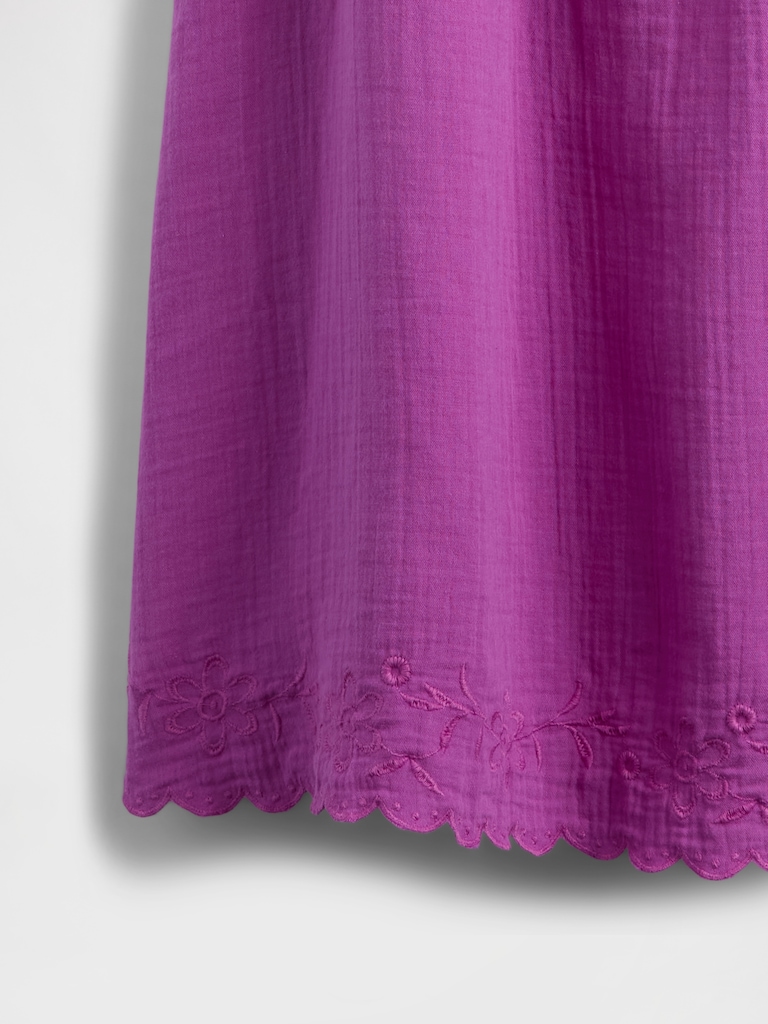 Cotton Gauze Embroidered Swing Dress