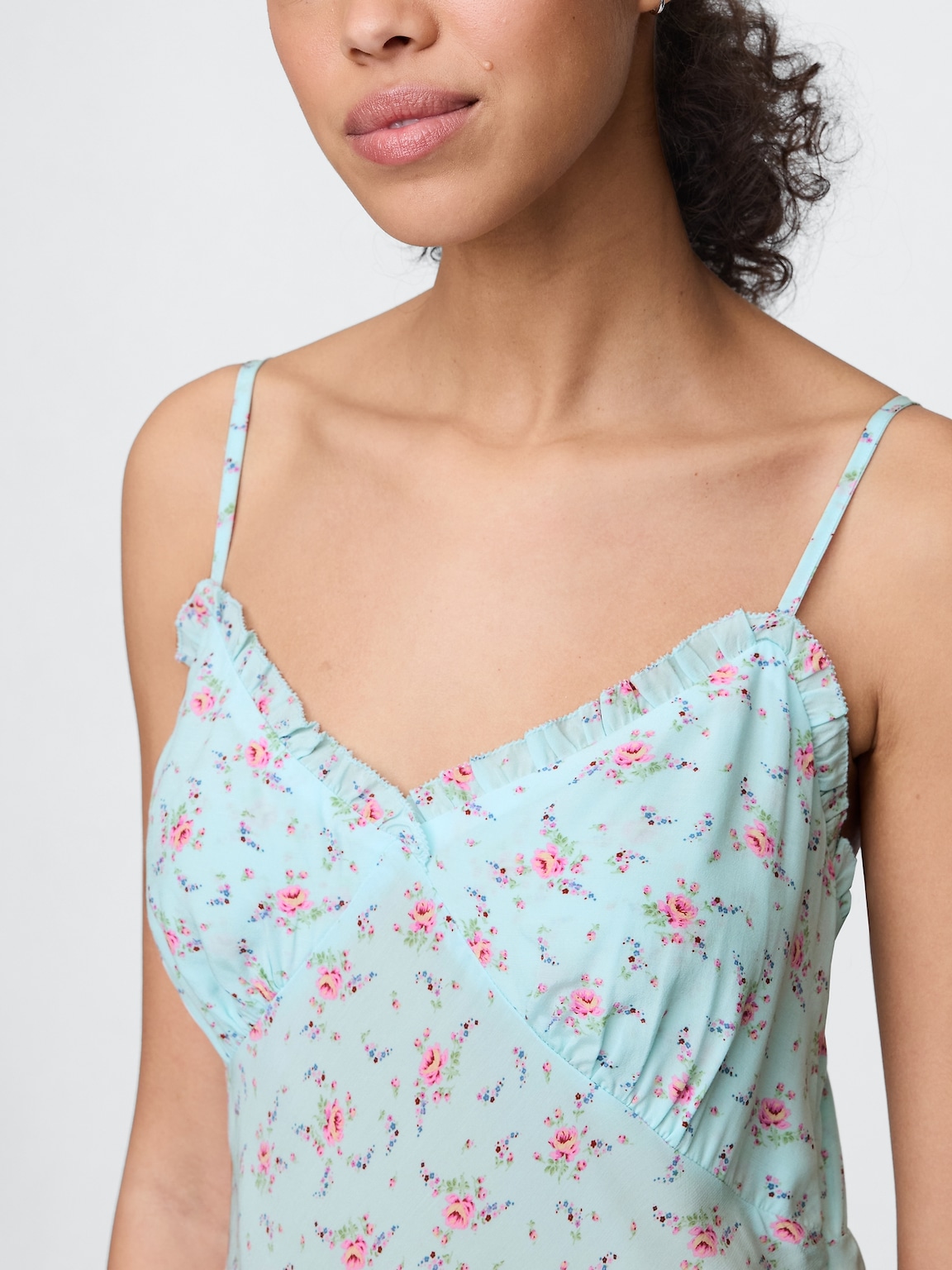 Ruffle-Trim Maxi Slip Dress