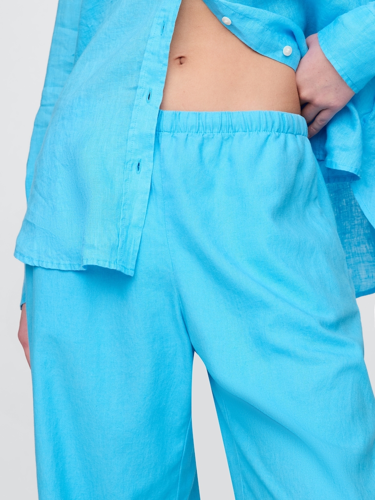 Linen-Blend Easy Wide-Hem Pants