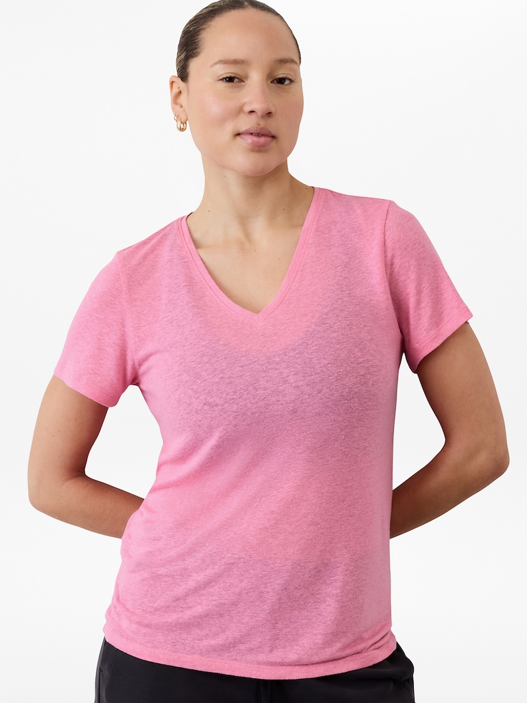 Getaway Linen Blend V-Neck Tee