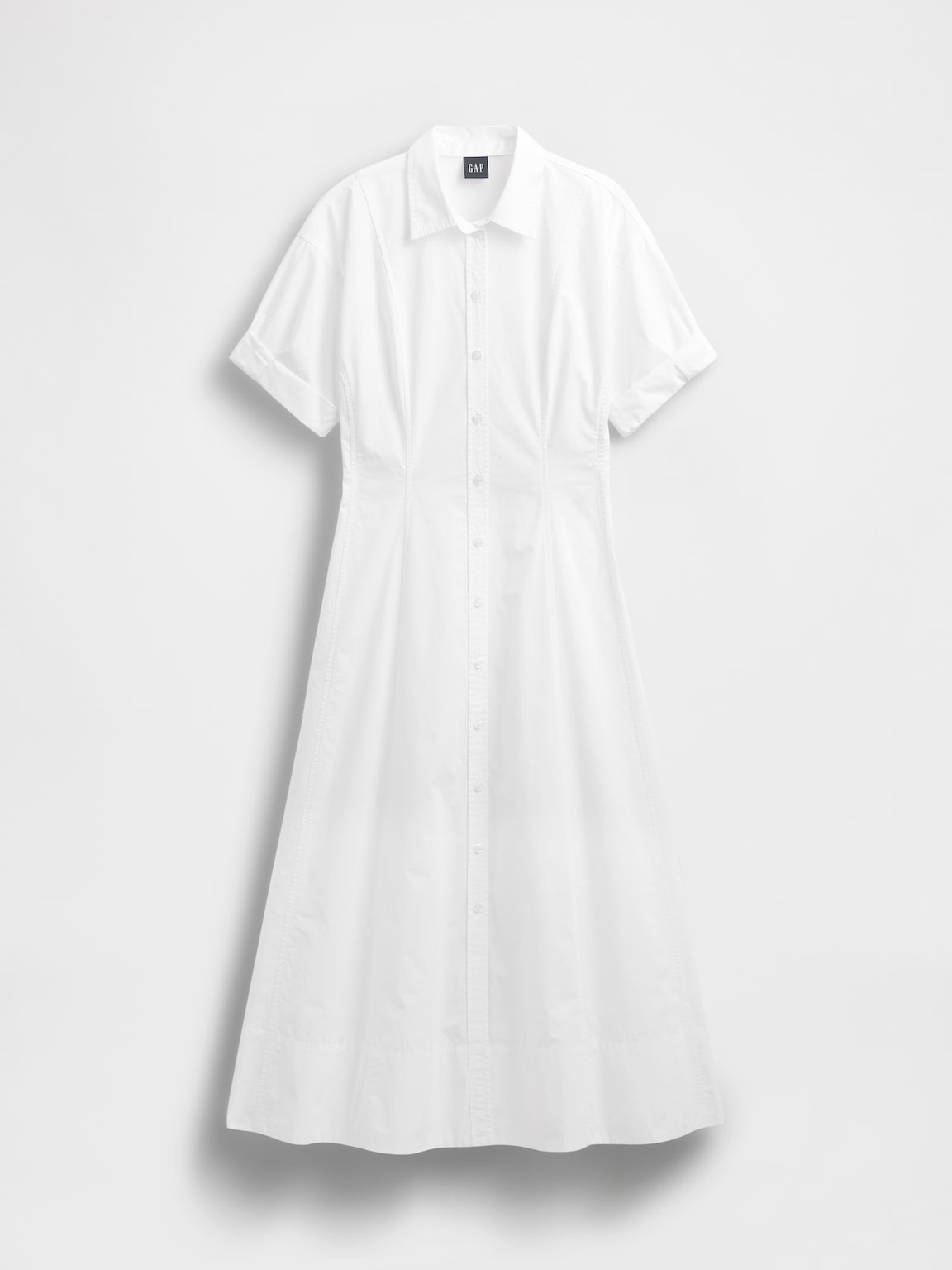 Poplin Roll-Cuff Midi Shirtdress
