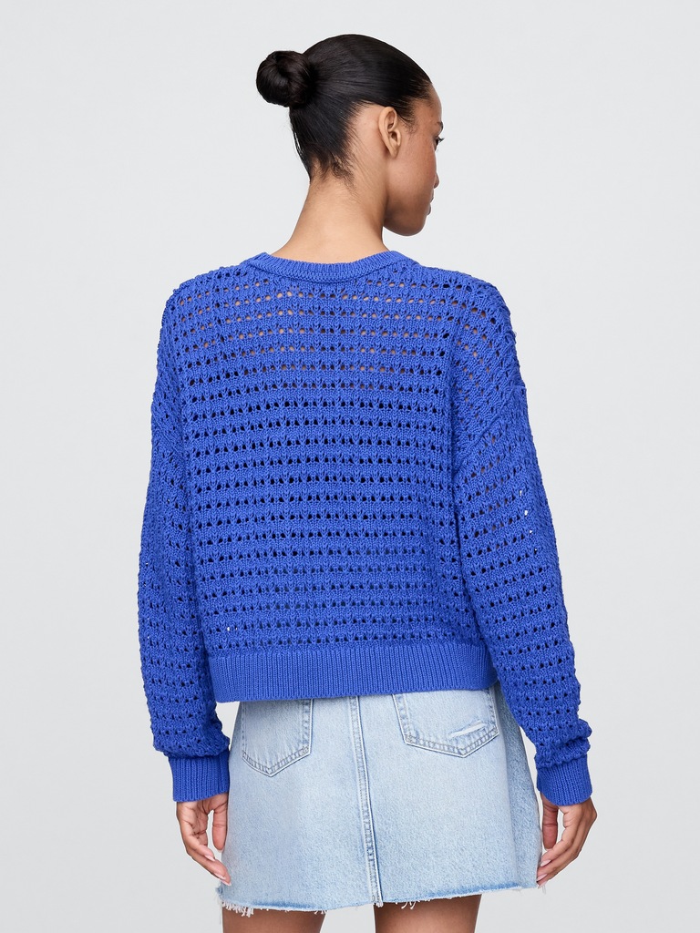 100% Cotton Crochet Crewneck Sweater