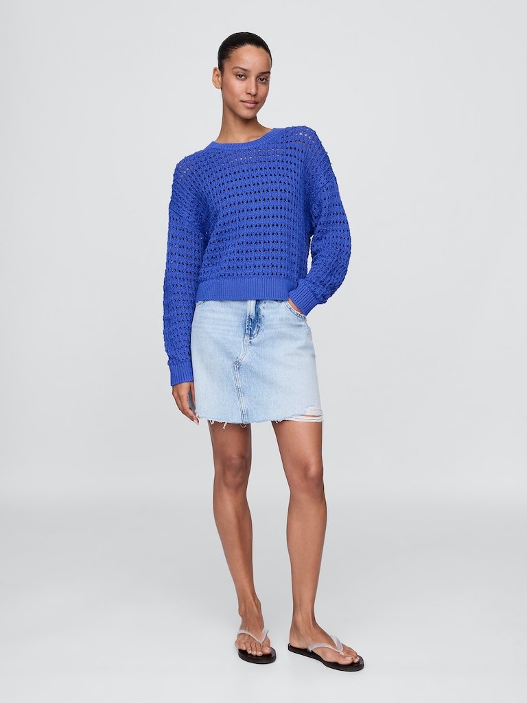 100% Cotton Crochet Crewneck Sweater