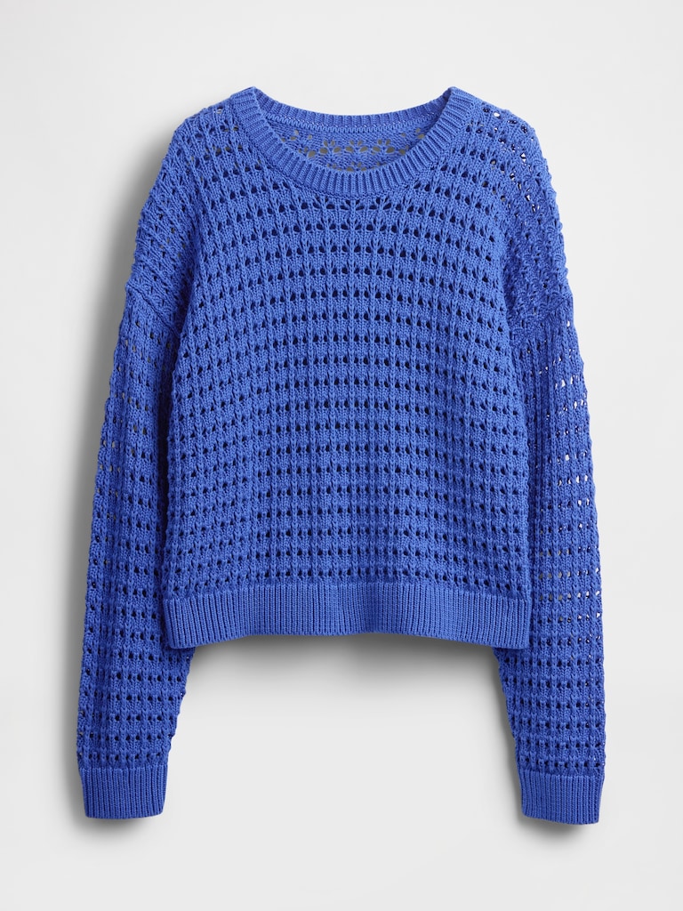 100% Cotton Crochet Crewneck Sweater