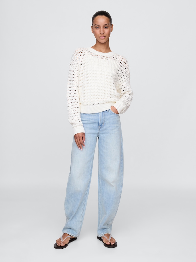 100% Cotton Crochet Crewneck Sweater