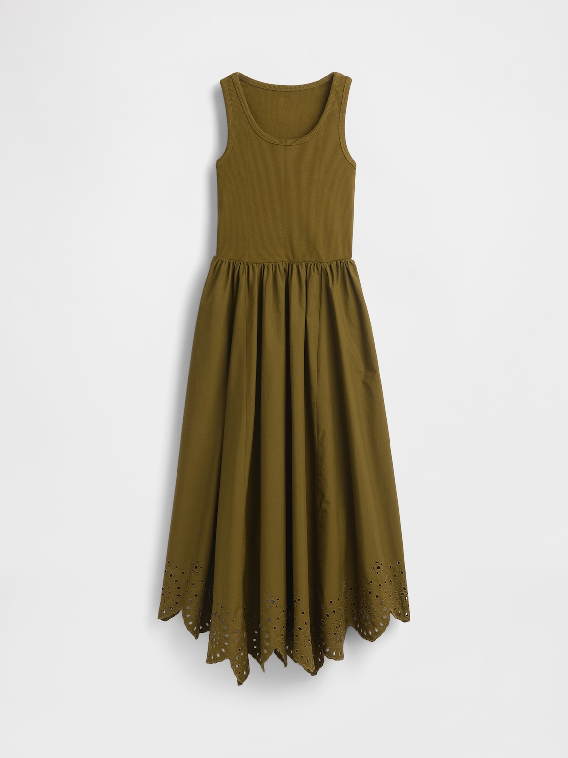 Mixed Media Handkerchief Hem Midi Dress