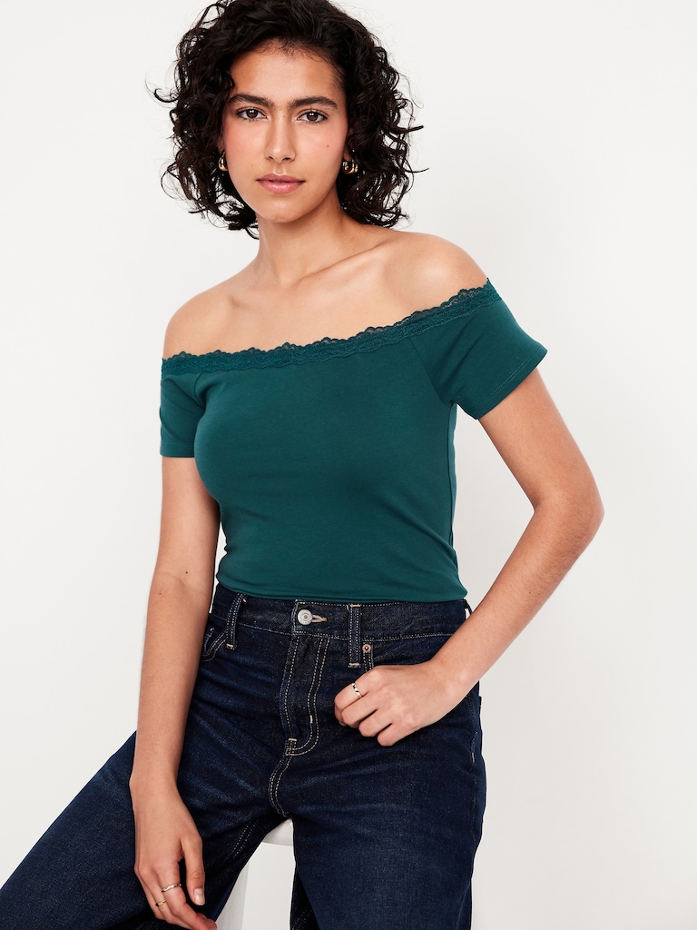 Off-Shoulder Lace-Trim Top