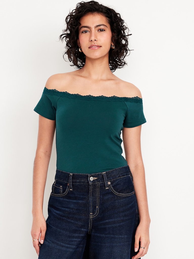 Off-Shoulder Lace-Trim Top