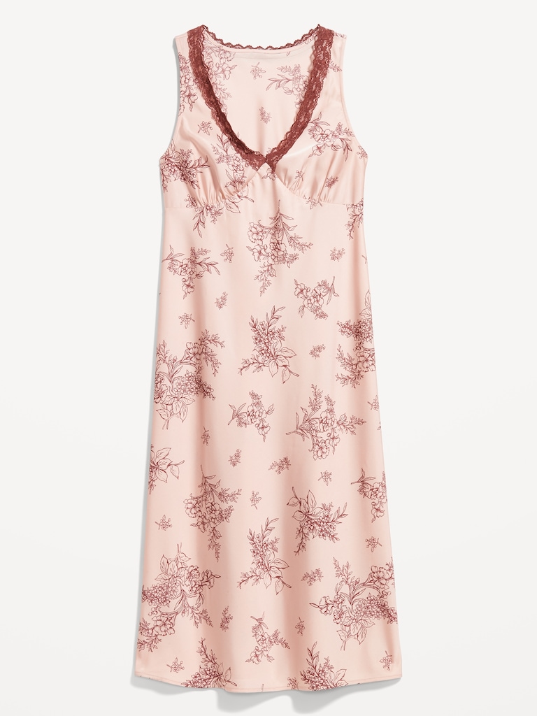 Lace-Trim Satin Midi Dress