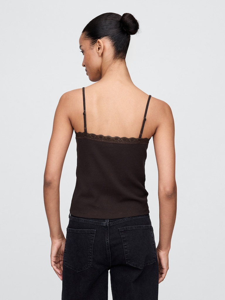 Lace-Trim Waffle-Knit Crop Cami