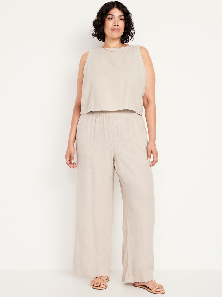 High-Waisted Linen-Blend Wide-Leg Pants