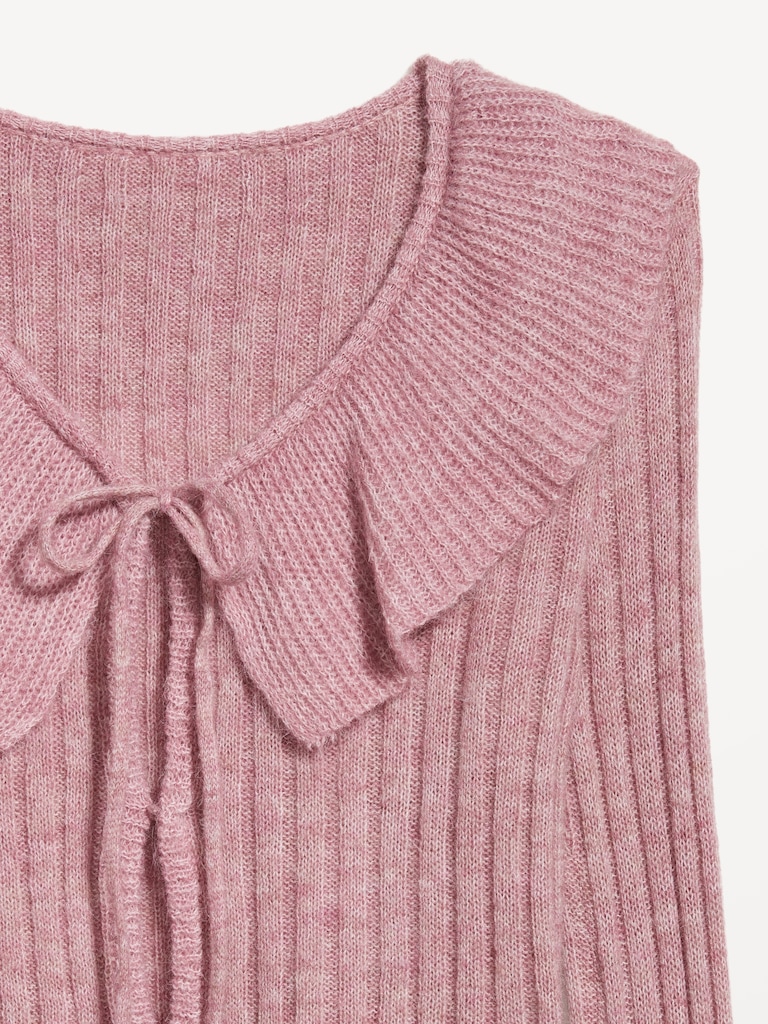 Wool-Blend Ruffle Tie-Front Cropped Cardigan