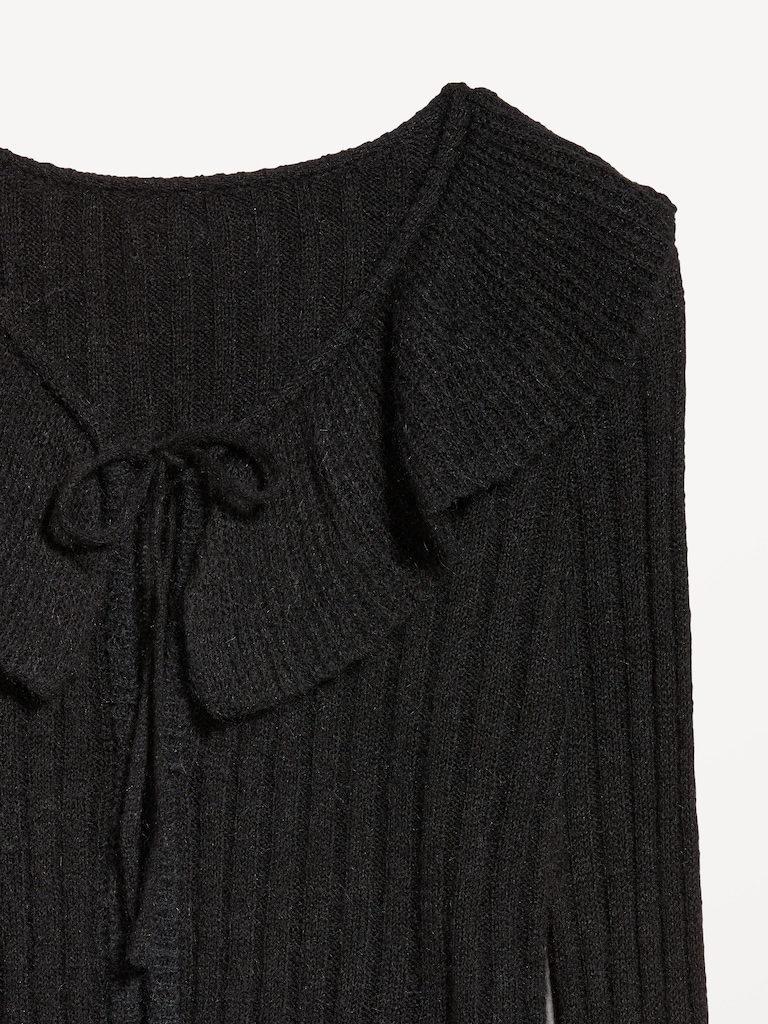 Wool-Blend Ruffle Tie-Front Cropped Cardigan