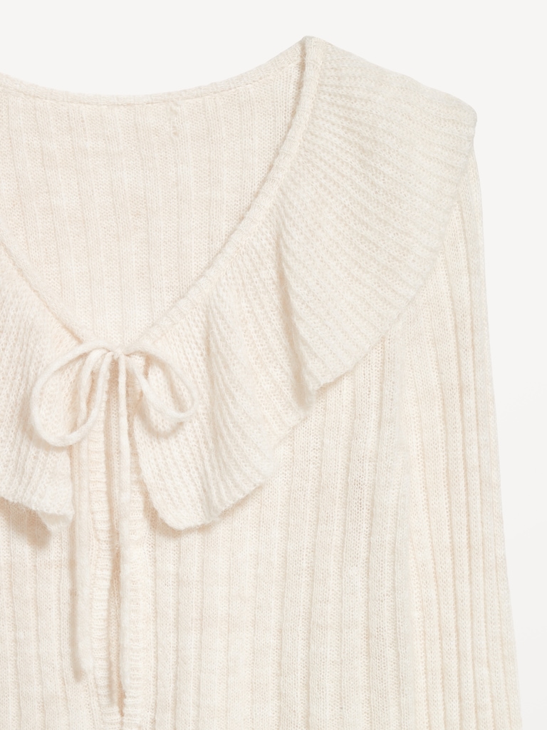 Wool-Blend Ruffle Tie-Front Cropped Cardigan