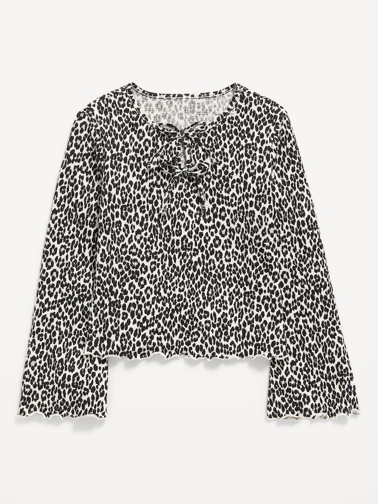 Long-Sleeve Tie-Bow Front Top for Girls