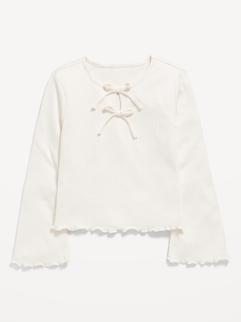 Long-Sleeve Tie-Bow Front Top for Girls