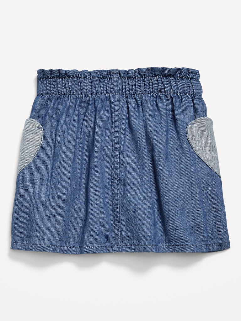 Chambray Heart-Pocket Skirt for Toddler Girls
