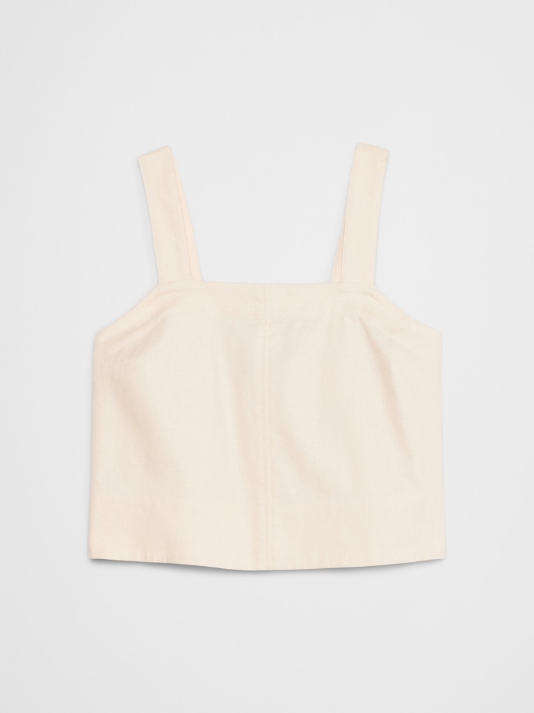 Linen-Blend Boxy Topstitch Tank