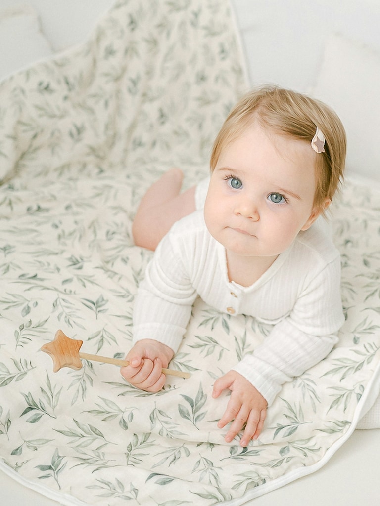 The Gilded Bird Linen Leaves Bamboo Baby Blanket