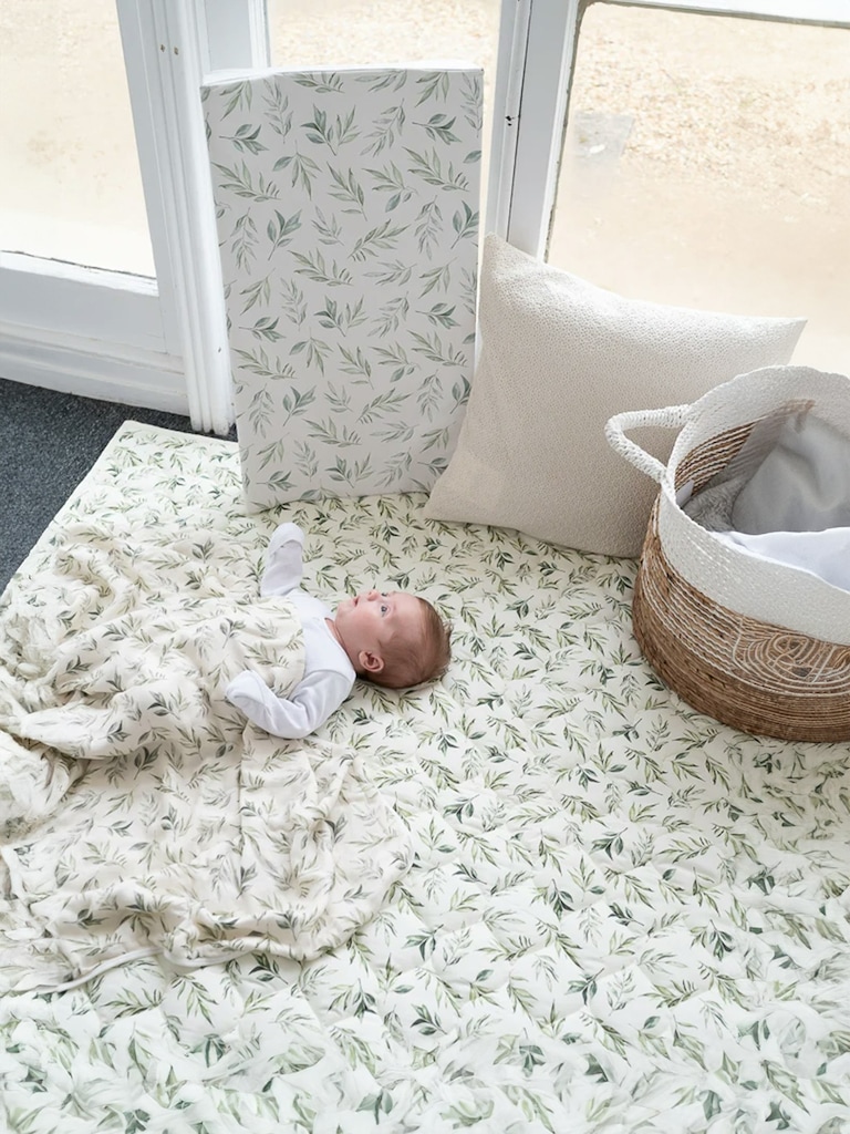 The Gilded Bird Linen Leaves Green Quilted Playmat