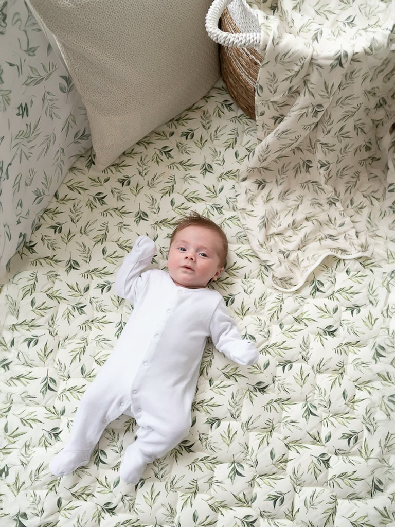 The Gilded Bird Linen Leaves Green Quilted Playmat