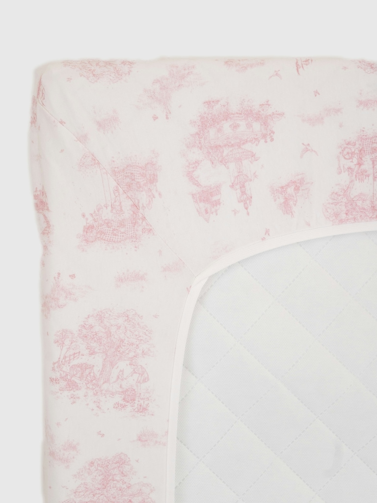 The Gilded Bird Spring Toile Pink Fitted Crib Sheet