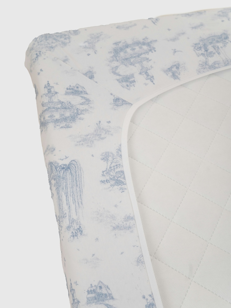 The Gilded Bird Spring Toile Blue Fitted Crib Sheet