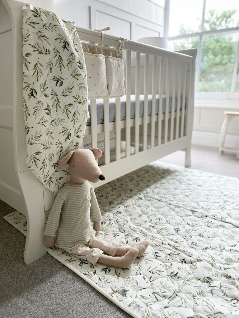 The Gilded Bird Linen Leaves Green Quilted Playmat