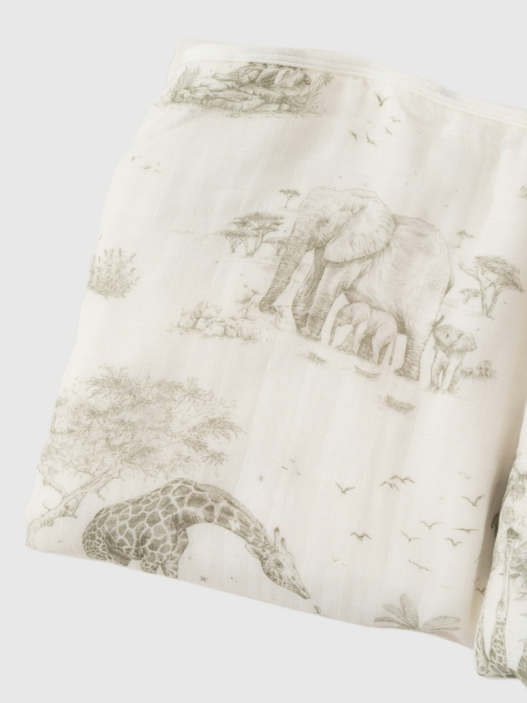 The Gilded Bird Safari Toile Bamboo Baby Blanket