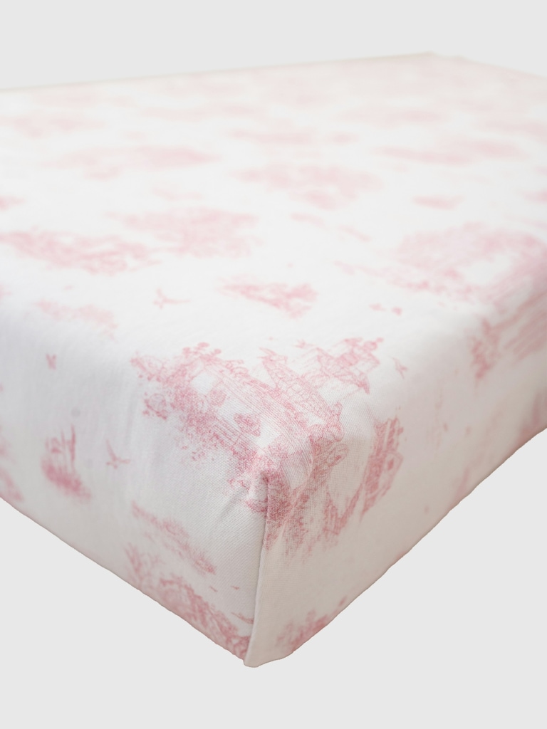 The Gilded Bird Spring Toile Pink Fitted Crib Sheet