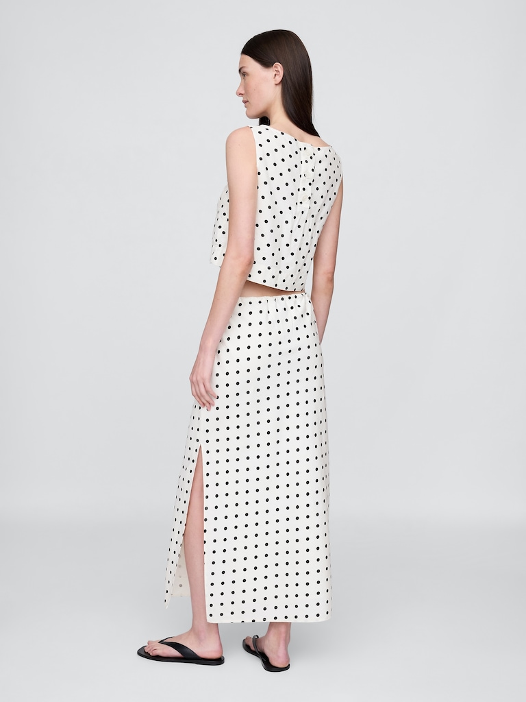 Linen-Blend Midi Skirt