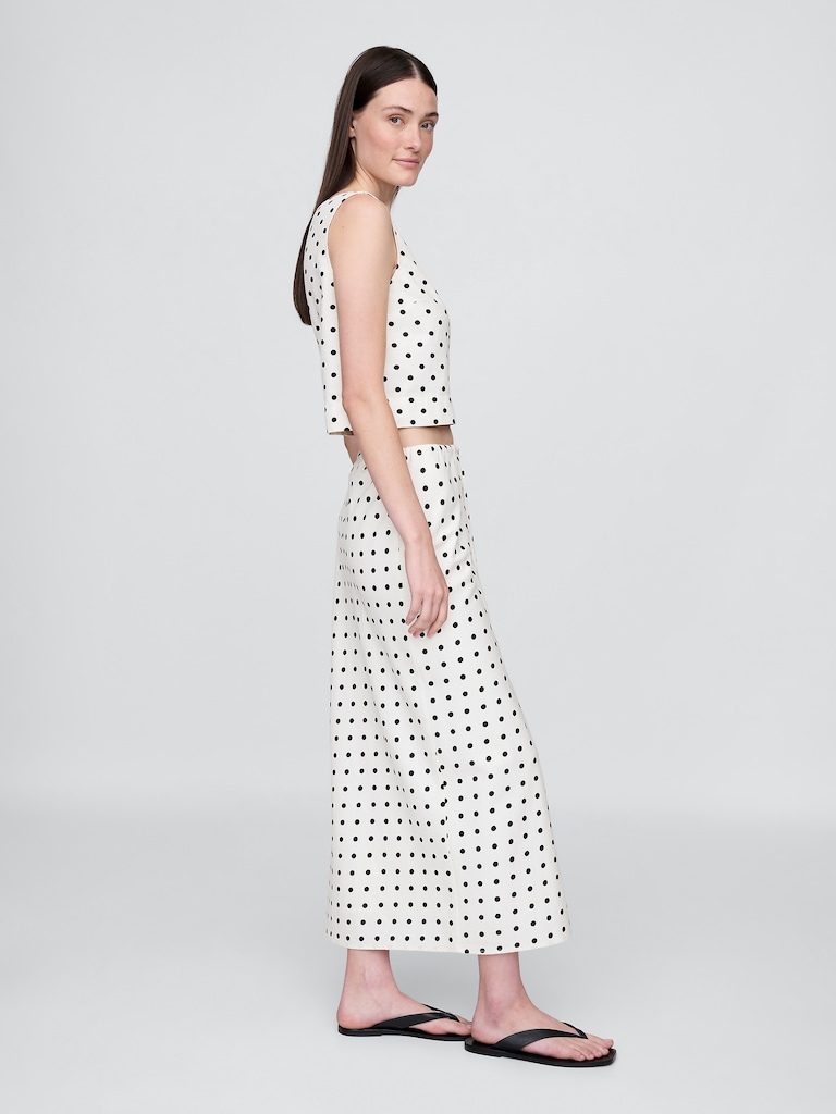 Linen-Blend Midi Skirt